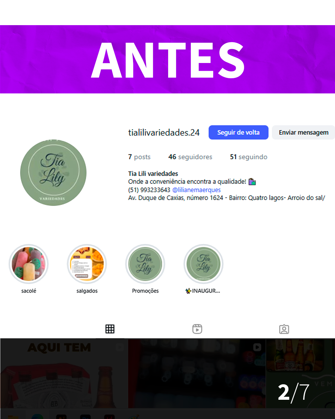 Foto de Perfil do Insta Profissional e Destaques (até 5)